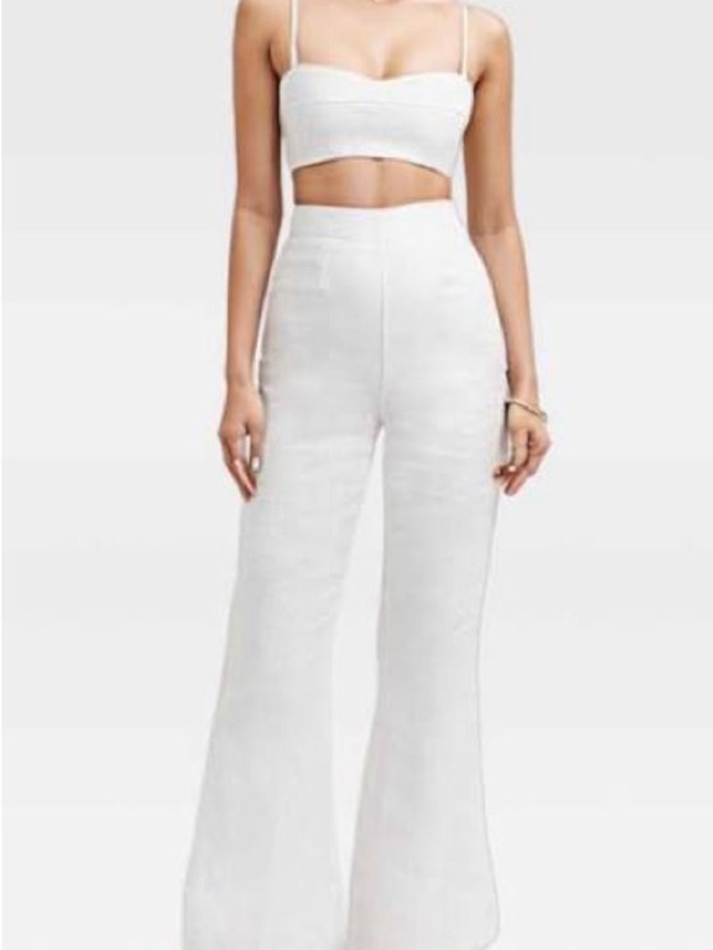 DISSH AISLE WHITE LINEN FLARE PANT - 6